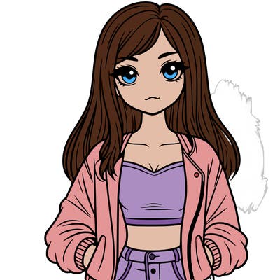 girl with long hair a crop top and a jacket