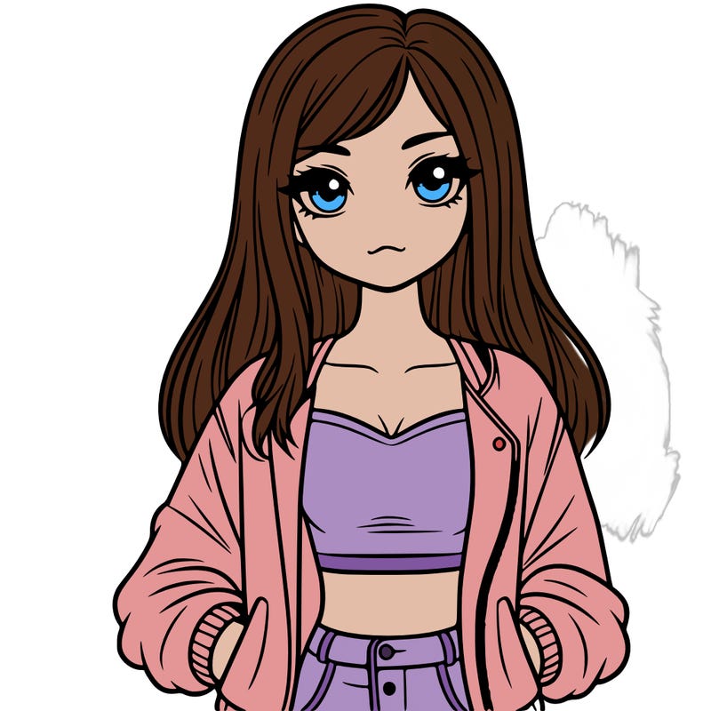 girl with long hair a crop top and a jacket