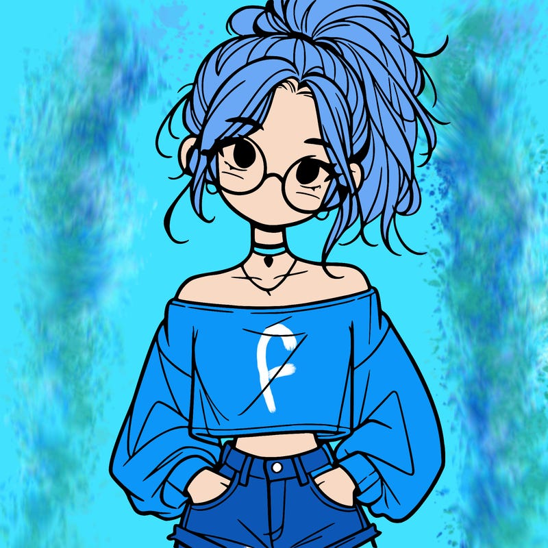 girl with a messy ponytail glasses a baggy crop top and jean shorts