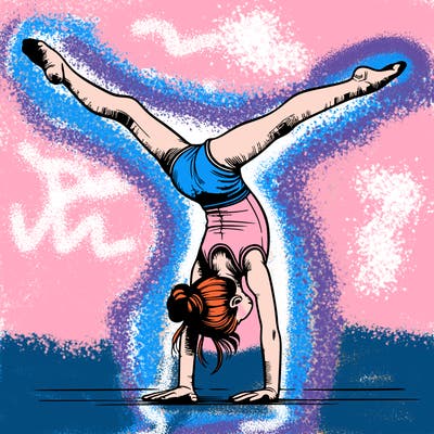realistic gymnastic hand stand girl in four splits