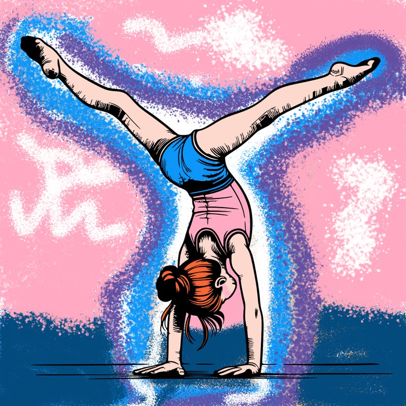 realistic gymnastic hand stand girl in four splits