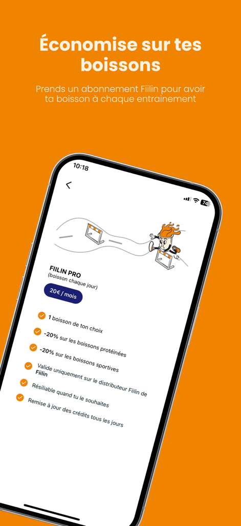 Fiilin - Fiilin app screen detailing the Pro subscription plan for fitness drinks at the gym.