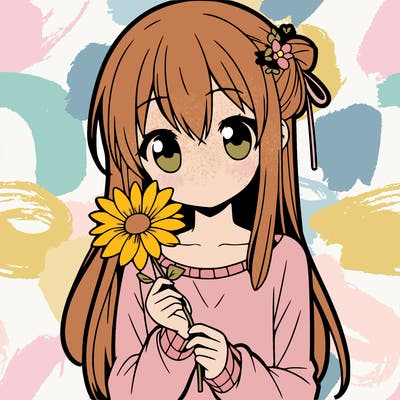 anime girl holding a flower