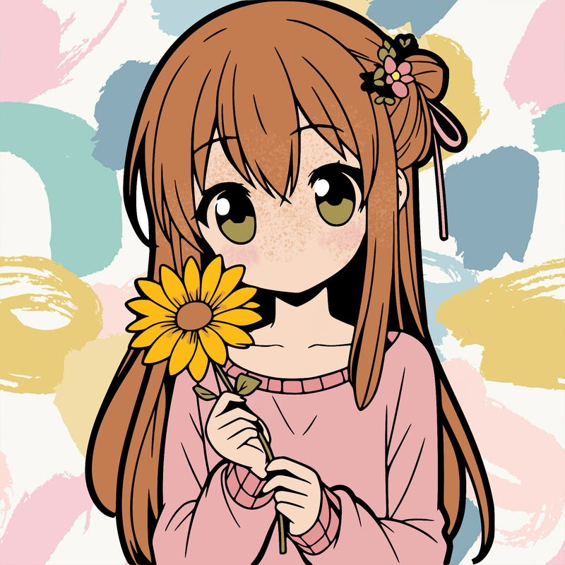 anime girl holding a flower