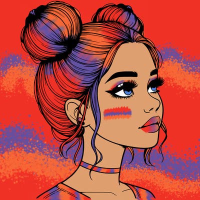 realistic girl with buns on the top of her head