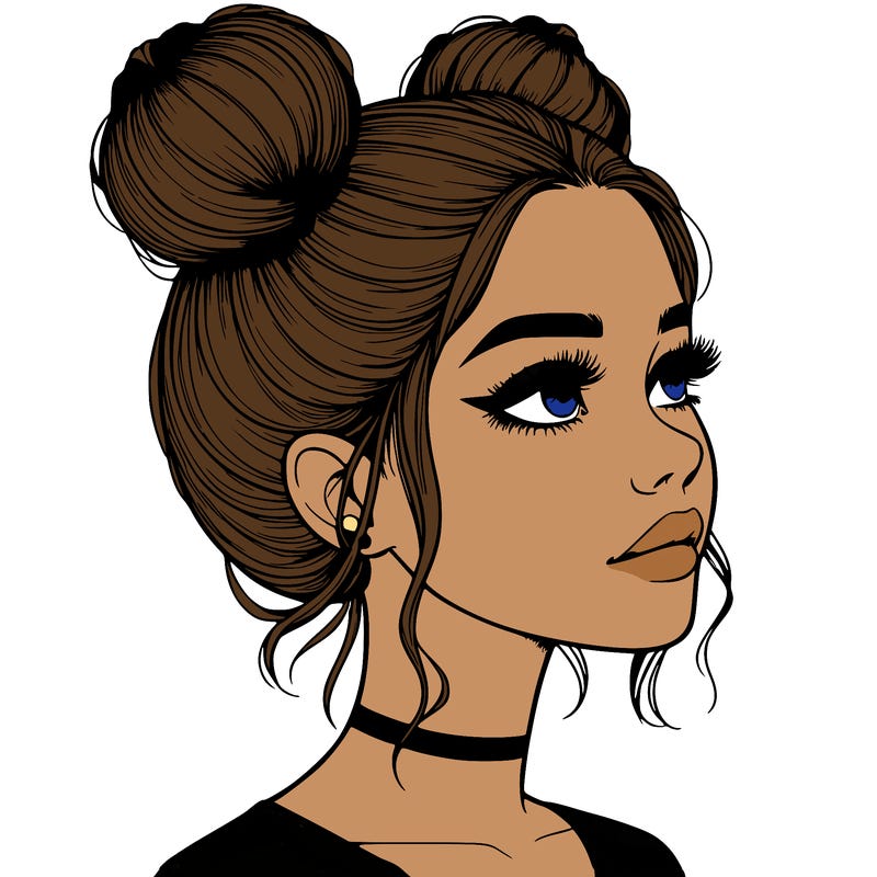 realistic girl with buns on the top of her head