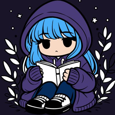 girl in oversized hoodie reading a book