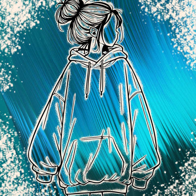 realistic girl with a oversized sweatshirt on and a bun