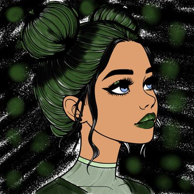 realistic girl with buns on the top of her head