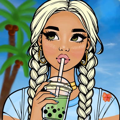realistic girl with braided hair drinking boba