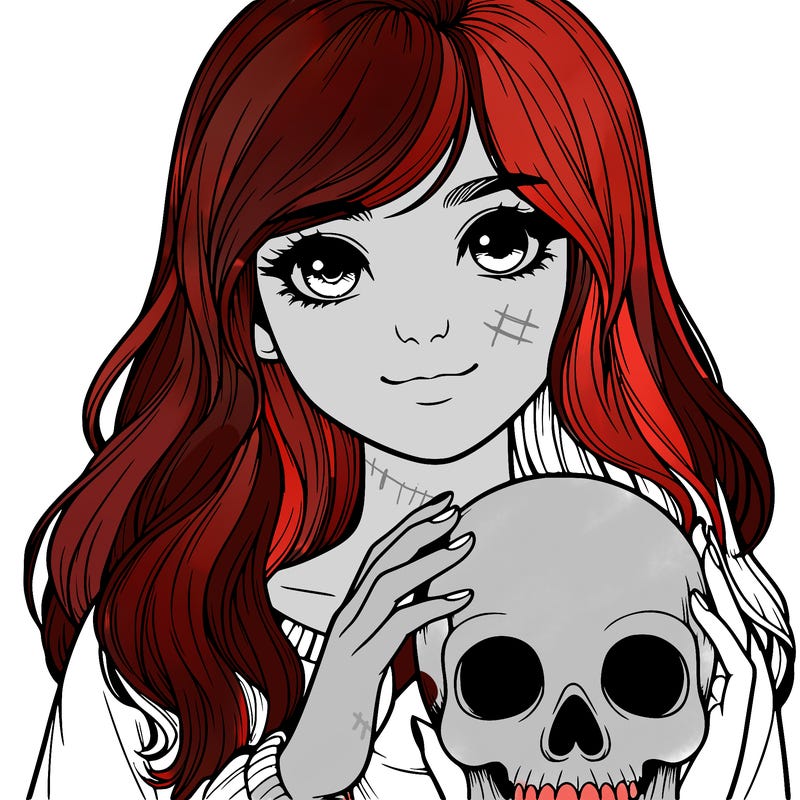 realistic girl holding a skull