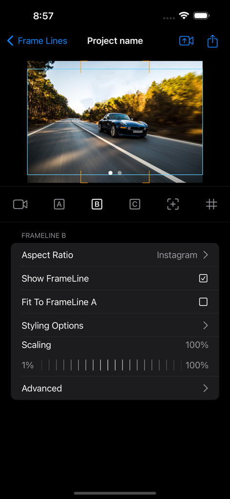 Frame Line PRO - Professional interface for configuring camera framelines and aspect ratios in Frame Line PRO