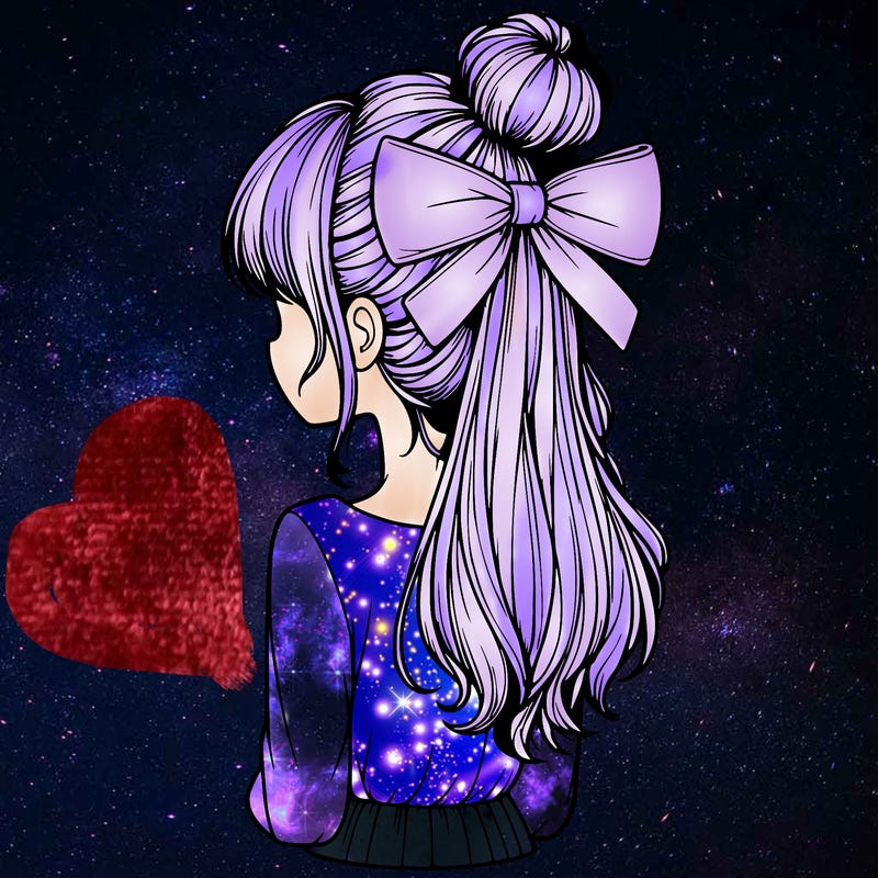 realistic girl  with hip length hair a bun and a big bow on the back of head