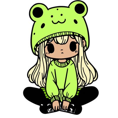 a girl wearing a frog hat and some frog socks