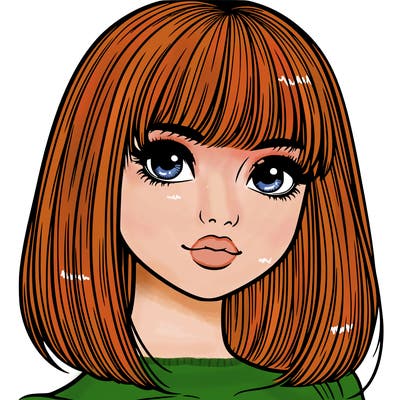 realistic girl with bangs and straight hair