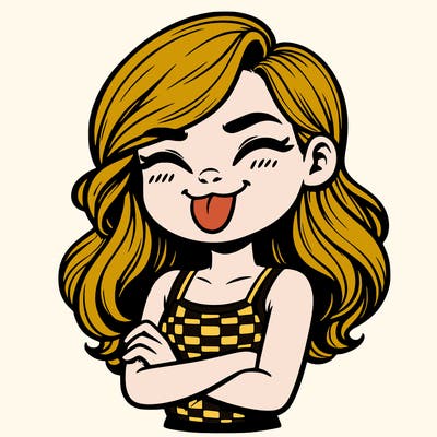 realistic girl crossing her arms and wearing a tank top with her tongue held out she has long hair