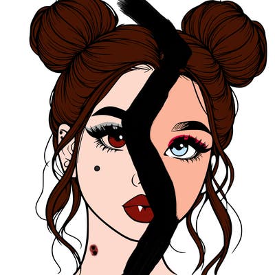 realistic girl with two buns on her hair and lips