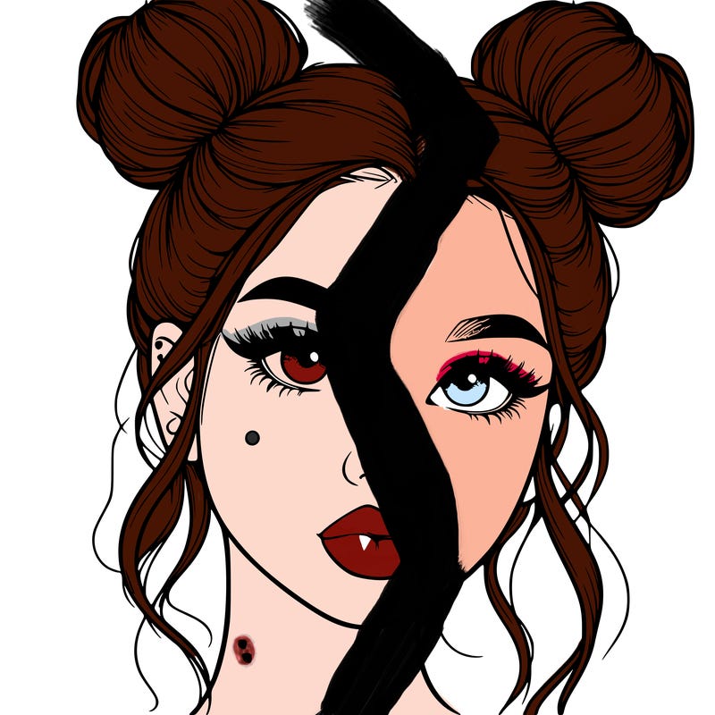 realistic girl with two buns on her hair and lips