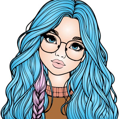 girl with long hair and freckles and glasses realistic