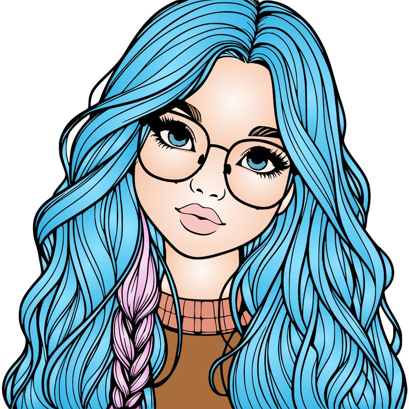 girl with long hair and freckles and glasses realistic