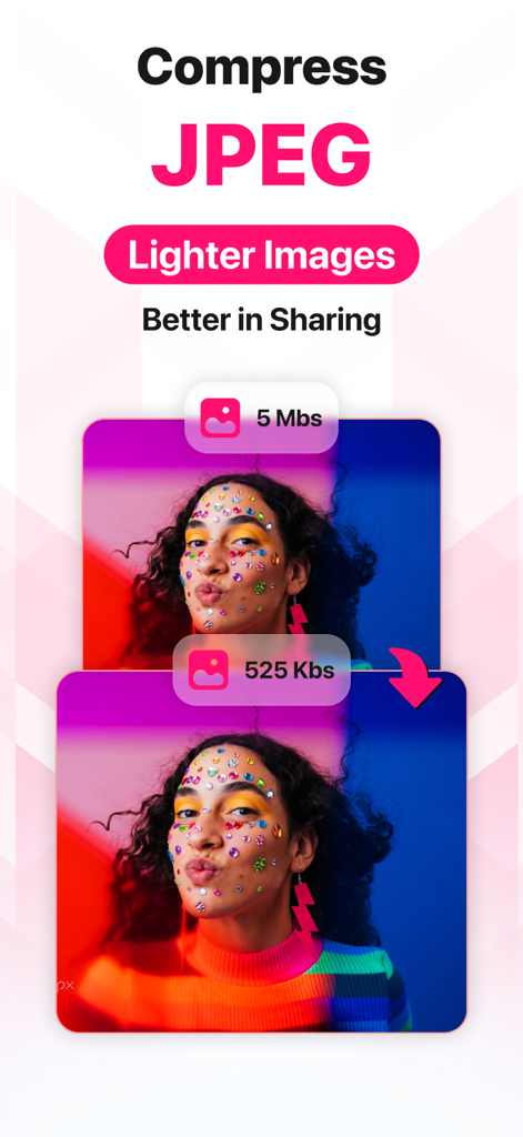 Image Converter • JPG to PDF - Ein Screenshot, der die JPEG-Komprimierungsfunktion zur Reduzierung der Bilddateigröße für eine bessere Freigabe zeigt