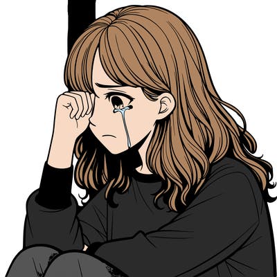 realistic girl crying in a corner