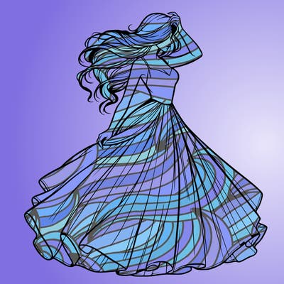 realistic woman with dress flowing in the wind