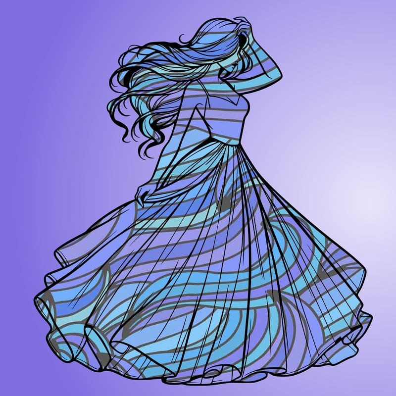 realistic woman with dress flowing in the wind