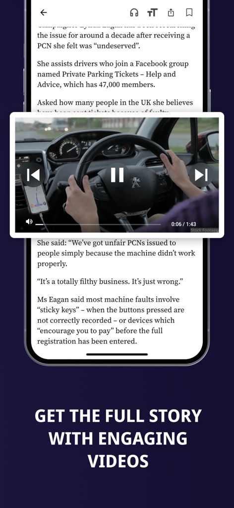 The Northern Echo - The Northern Echo mobile app showing a news article with an embedded video player.