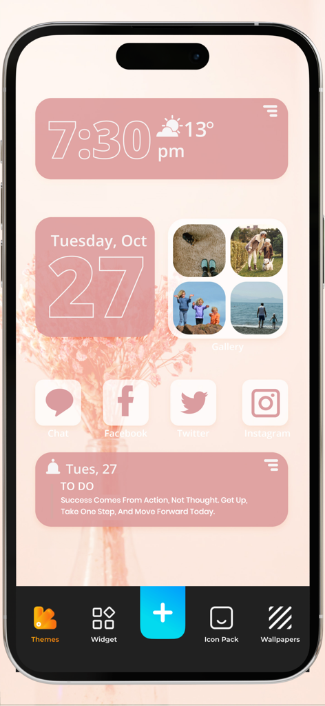 Icon, Widgets & Themes - Aesthetic pink iPhone home screen theme with custom widgets and matching app icons