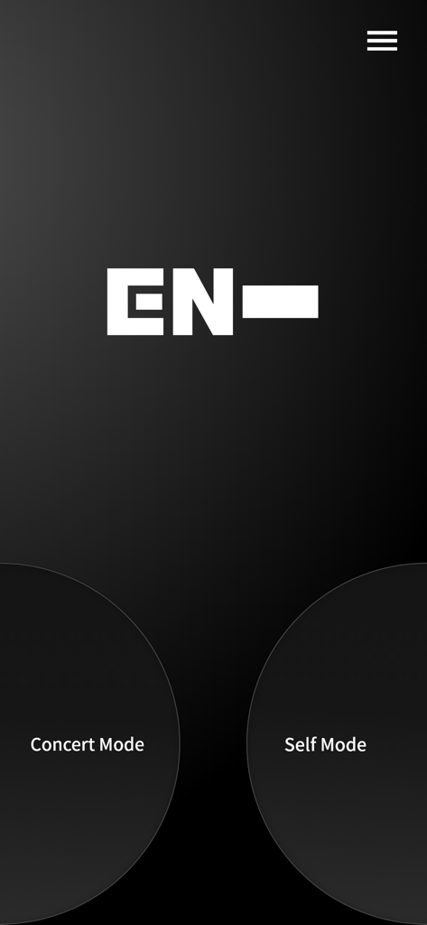 EN- Official Light Stick Ver.2 - Hauptoberfläche der EN- Offizieller Light Stick App mit Auswahl von Konzertmodus und Selbstmodus