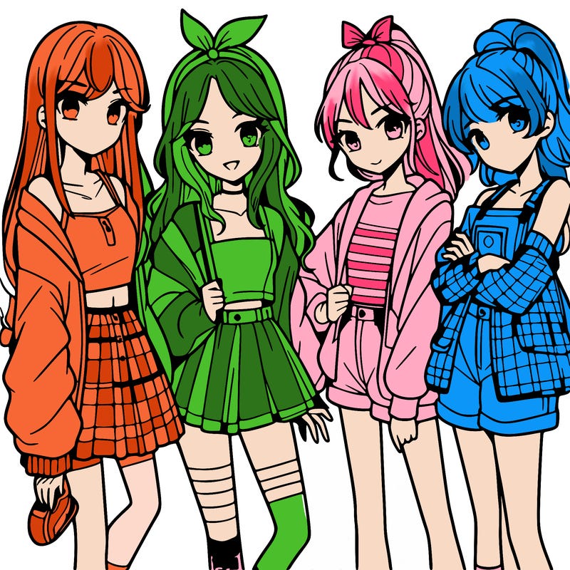 teen manga girls group of 4