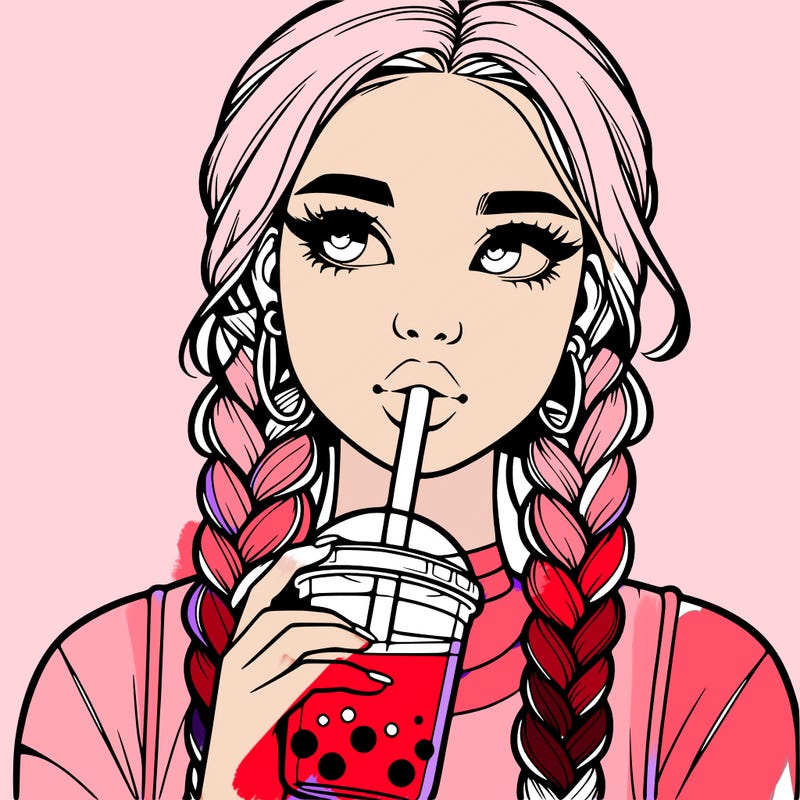 realistic girl with braided hair drinking boba