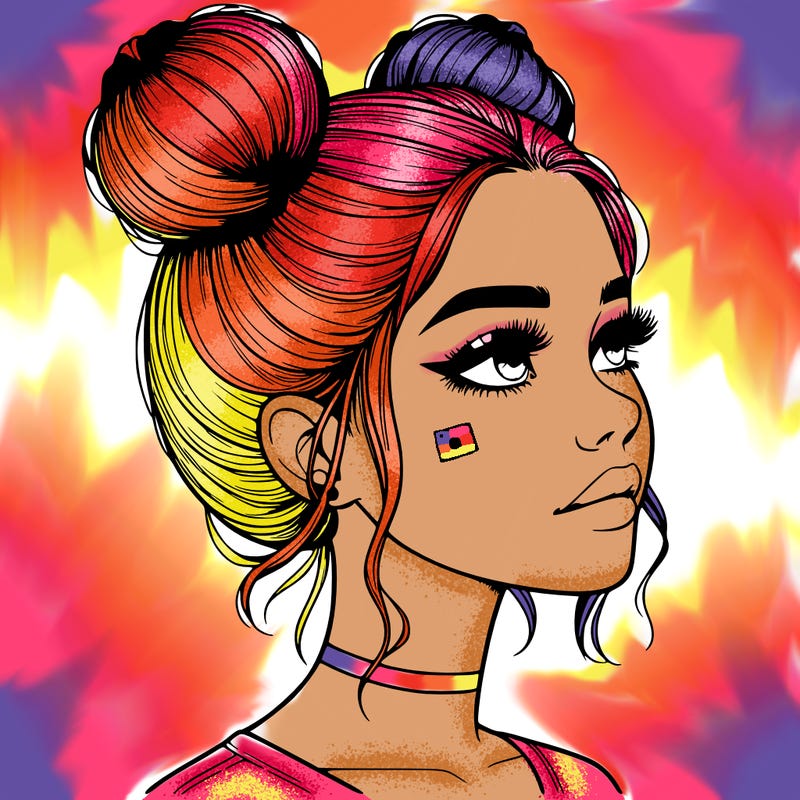 realistic girl with buns on the top of her head