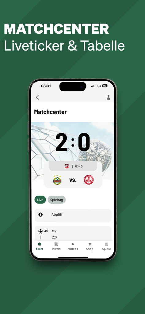 SK Rapid 1899 - Centre de match de l'application officielle SK Rapid 1899 montrant les scores de football en direct et le ticker de match