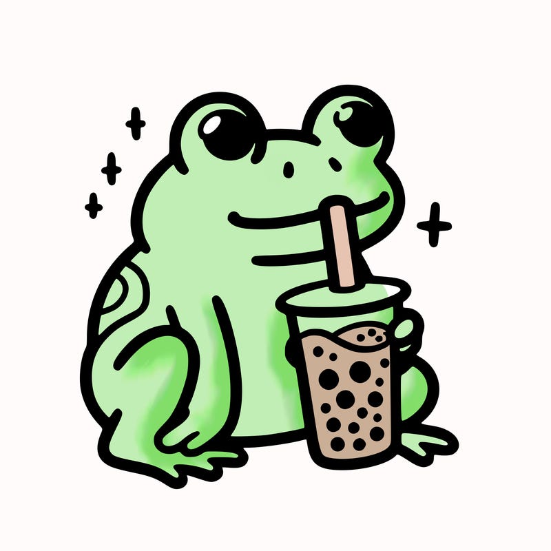 frog drinking boba tea