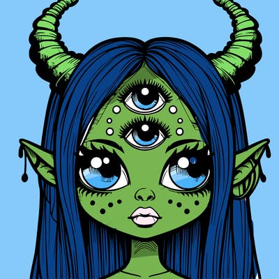 realistic monster girl with three eyes and antlers