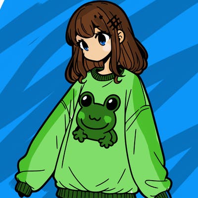 girl wearing frogging sweatshirt