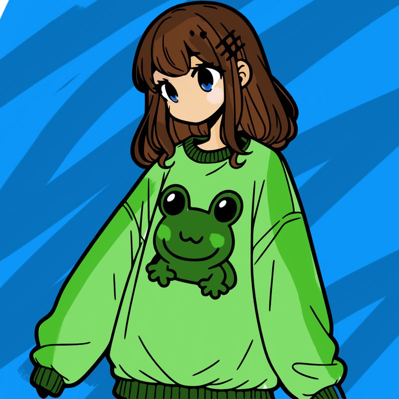 girl wearing frogging sweatshirt
