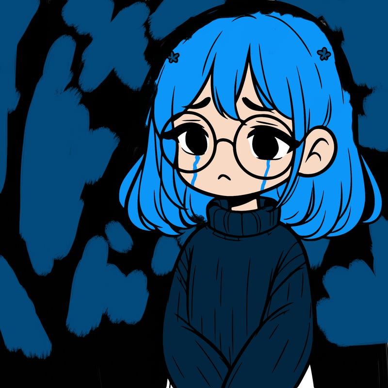 sad girl with glasses in a sweater