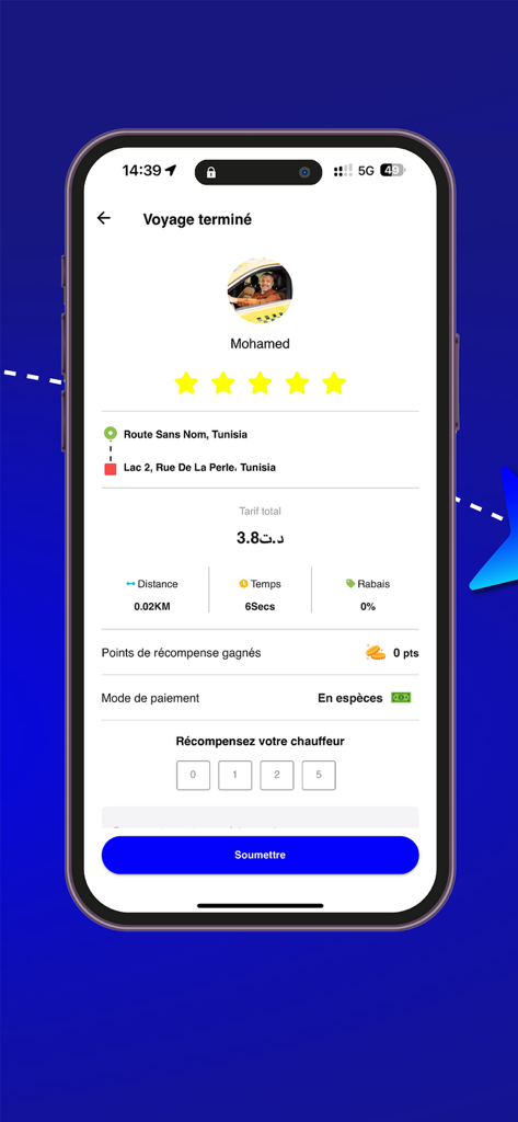 Drevo - Drevo app screen showing a completed trip summary with driver rating and fare details