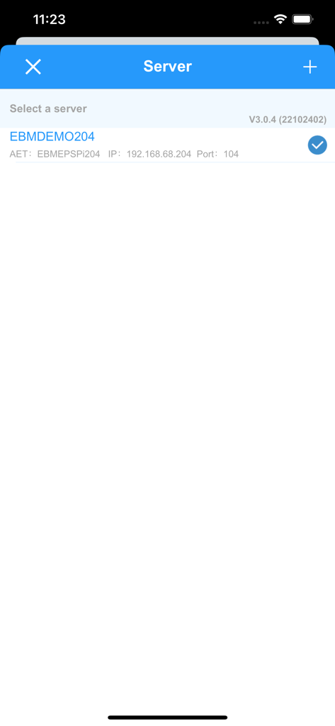 Server selection screen for Camera Pi medical app