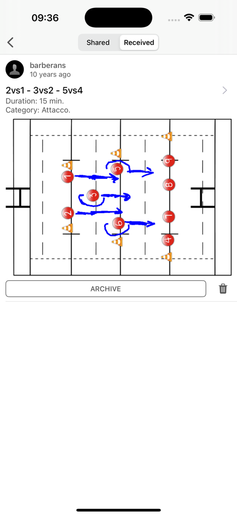 Assistant Coach Rugby - Tactical attack drill diagram on a rugby pitch in the Assistant Coach Rugby app.