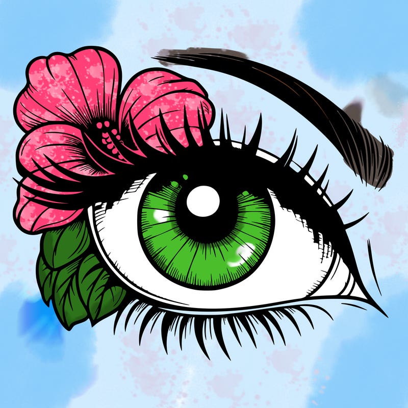 realistic eye with flower
