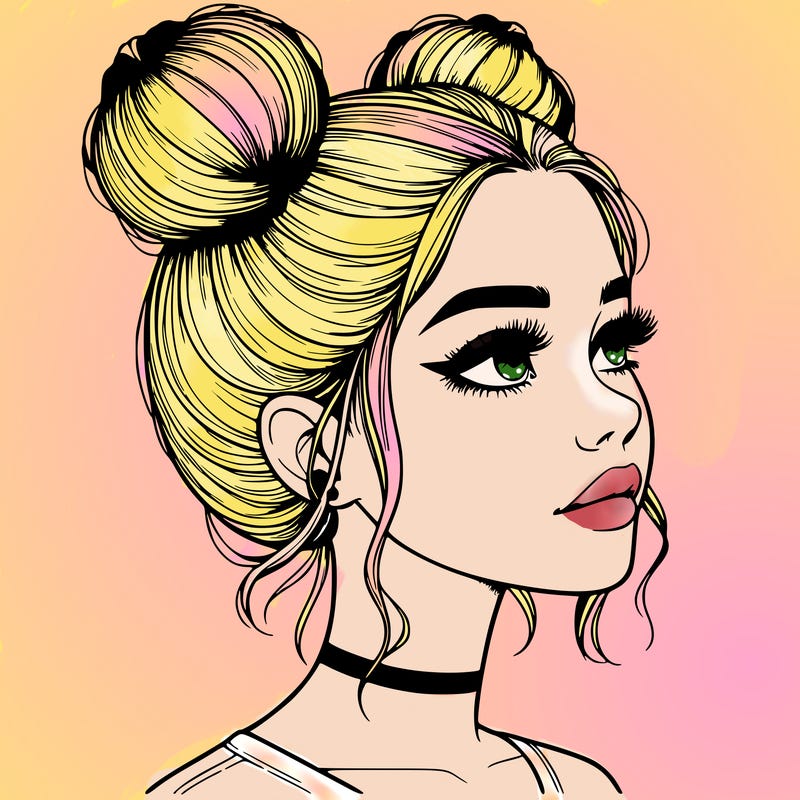realistic girl with buns on the top of her head