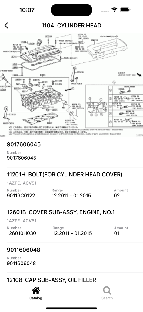 Car parts for Toyota - Technical diagram and part numbers for a Toyota cylinder head