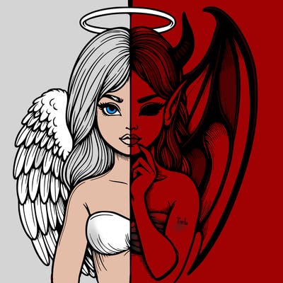 realistic angel half demon