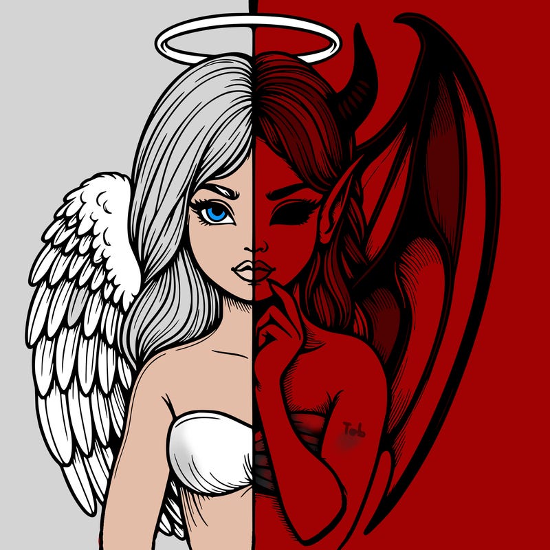 realistic angel half demon