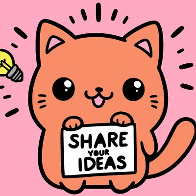 a cute cat saying share your ideas