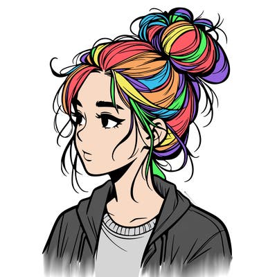 realistic teenage girl with a messy bun
